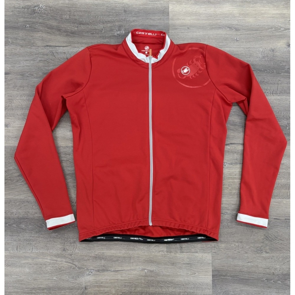 Men's Castelli Thermal Long Sleeve Full Zip Cycling Jacket Red 3XL